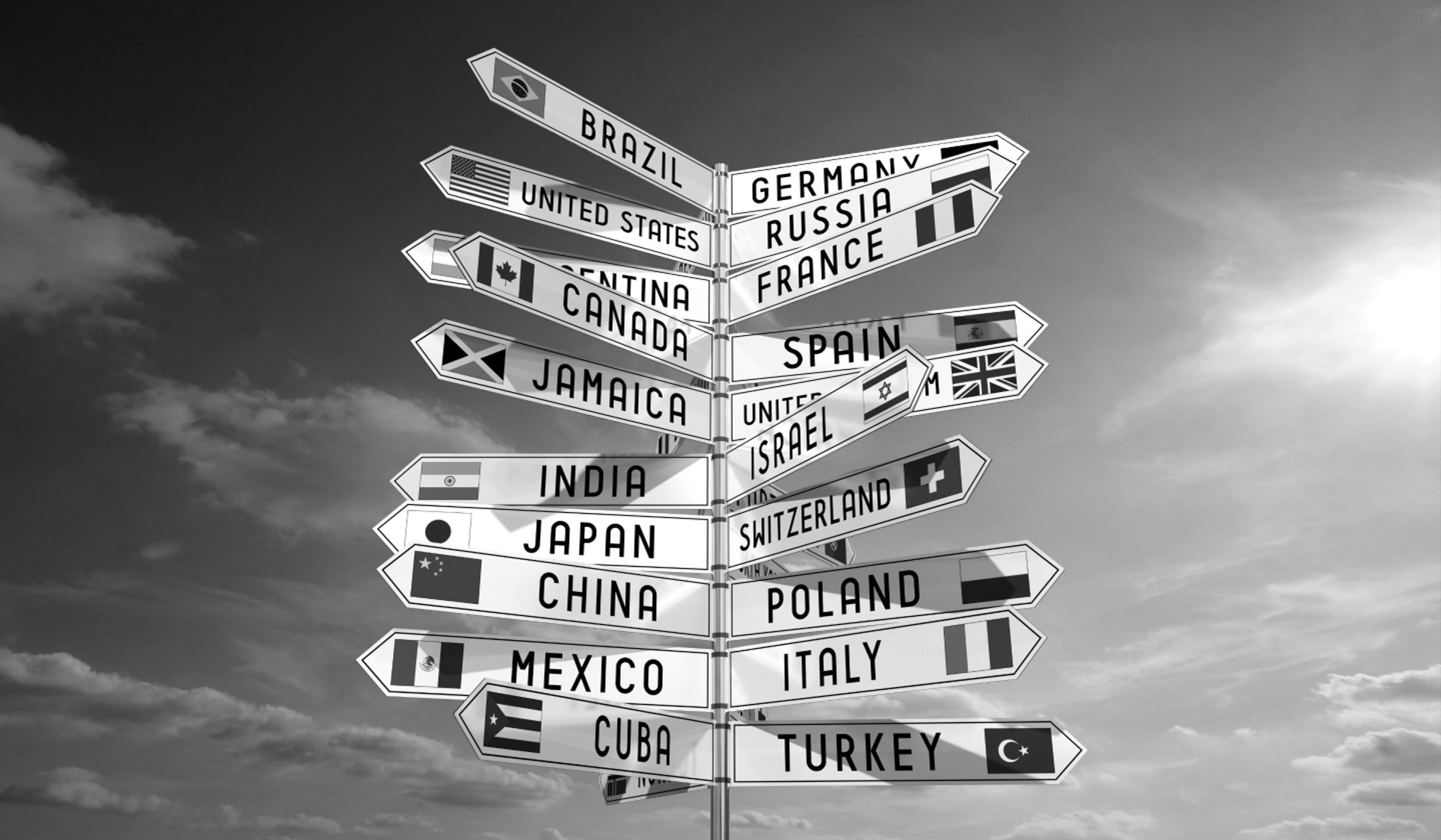 road signs to different nations